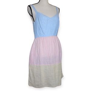 Cynthia Rowley Linen Pink Blue Yellow Tiered Sleeveless Sundress Dress Size S